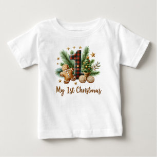 Camiseta Primeiro Natal festivo do bebê 