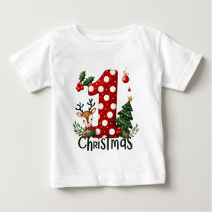 Camiseta Primeiro Natal festivo do bebê