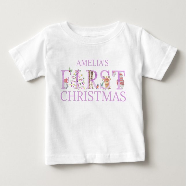 Camiseta Primeiro Natal - Letras de Animais Cons (Frente)
