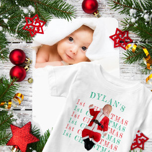 Camiseta PRIMEIRO NATAL Santa 1º Natal Foto Personalizada