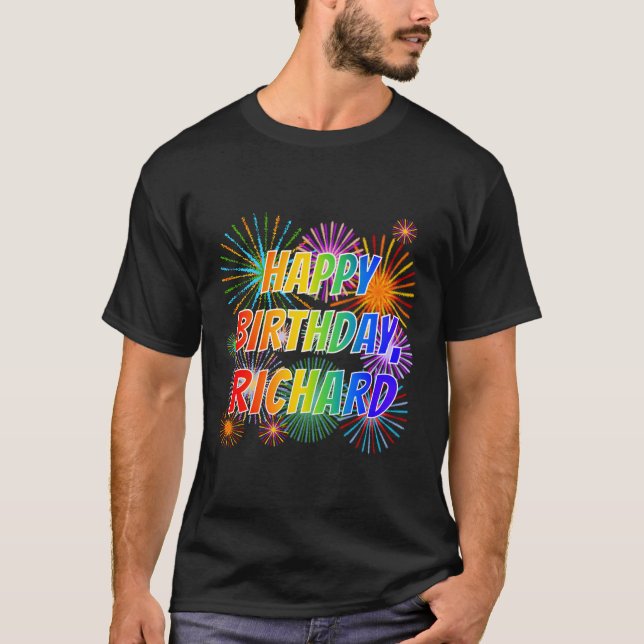 Camiseta Primeiro nome "RICHARD", Diversão "FELIZ ANIVERSÁR (Frente)