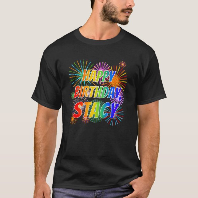 Camiseta Primeiro nome "STACY", "FELIZ ANIVERSÁRIO" (Frente)