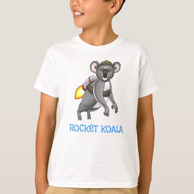 Camiseta Primeiro passeio do urso coala Rocket com jetpack (Frente)