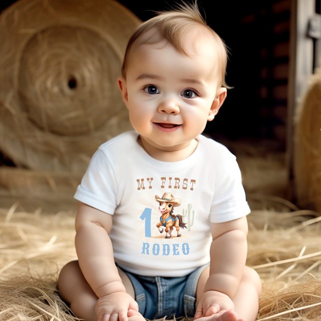 Camiseta Primeiro primeiro aniversario Rodeo Western Cowboy (First Rodeo Western Cowboy 1st Birthday Baby T-Shirt)