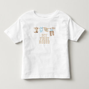 Camiseta Primeiro Rodeio Bebê azul e Bege Aniversário 