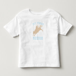 Camiseta Primeiro Rodeio Bebê azul e Bege Aniversário 