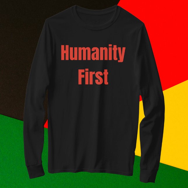 Camiseta Primeiro Texto Vermelho Negrito da Humanidade (Criador carregado)
