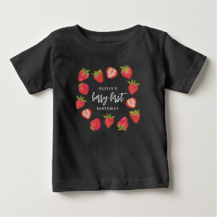 Camiseta Primeiro Verão de Morango da Menina 1º Aniversário