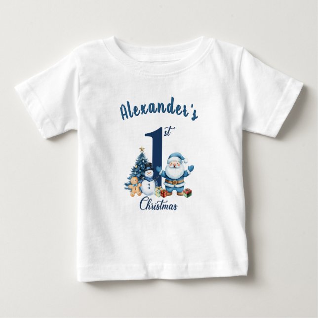 Camiseta Primeiros Papais noeis Azuis de Natal (Frente)