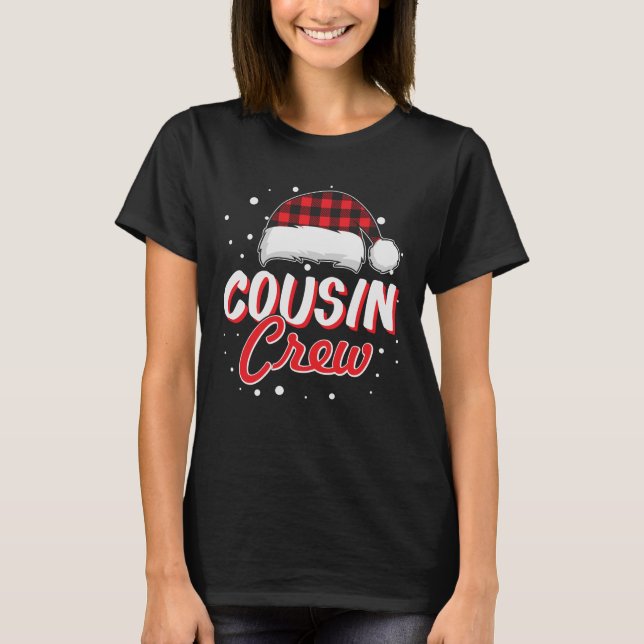 Camiseta Primo Crew Red Xadrez Santa Hat Natal (Frente)