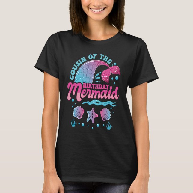 Camiseta Primo da Matriz do Tema da Sereia de Aniversário (Frente)