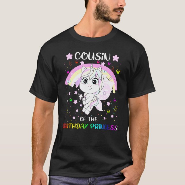 Camiseta Primo Da Princesa De Aniversário Unicórn (Frente)