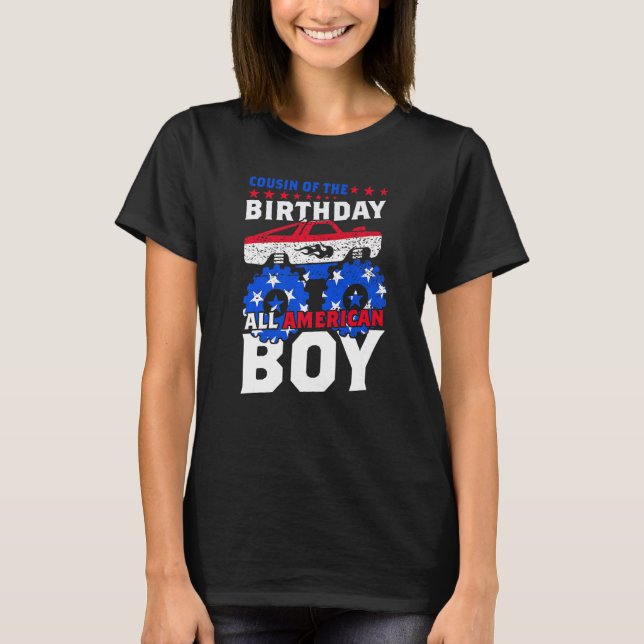 Camiseta Primo Do Aniversário, Monstro Americano De Meninos (Frente)