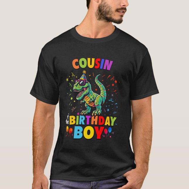 Camiseta Primo do partido Birthday Boy TRex Dinosaur (Frente)