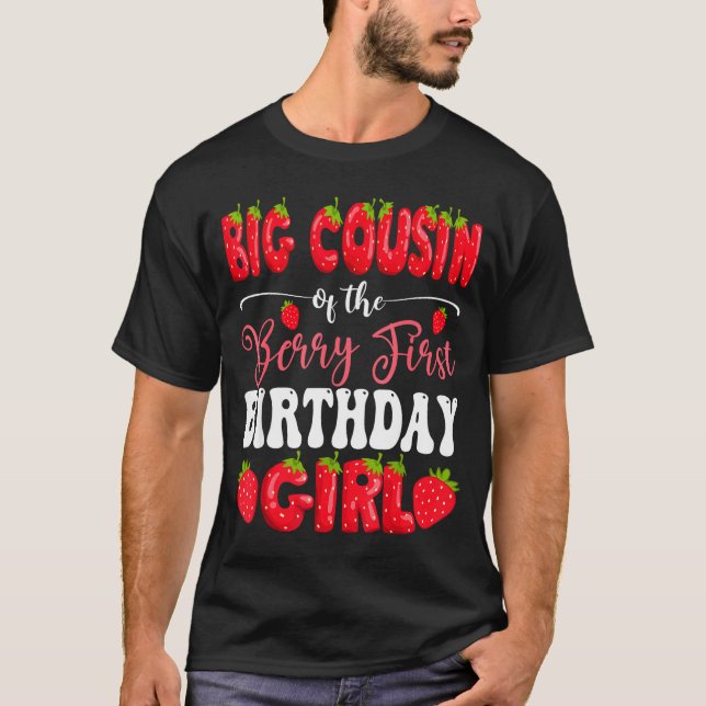 Camiseta Primo grande de morango menina de primeiro anivers (Frente)