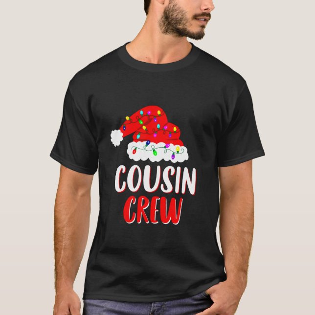 Camiseta Primo Tripulante Santa Hat Luz Familiar Combinação (Frente)