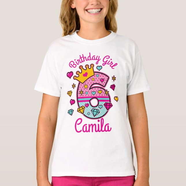 Camiseta Princesa Aniversário Sexta Coroa Número (Frente)