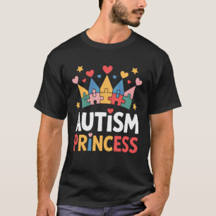 Camiseta Princesa Autismo Brilhante Coroa de Puzzle para De