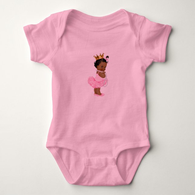 Camiseta Princesa Bailarina Tutu Pérolas Etnia Menina Bebê (Frente)