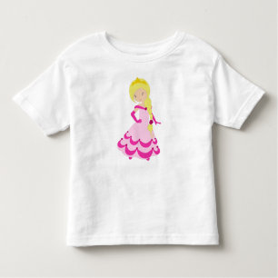 Camiseta Princesa Bonita, Cabelo Louro, Coroa, Vestido Rosa