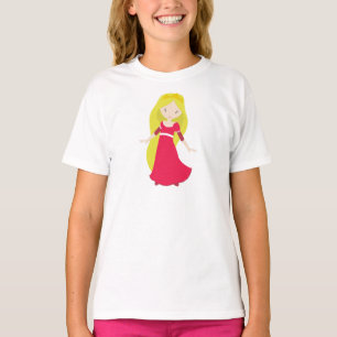 Camiseta Princesa Bonita, Coroa, Cabelo Louro, Vestido Verm