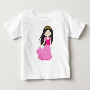 Camiseta Princesa Bonita, Coroa, Cabelo Negro, Vestido Rosa