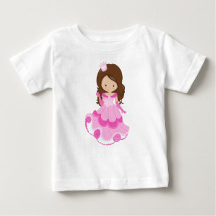 Camiseta Princesa Bonita, Coroa, Vestido Rosa, Cabelo Casta