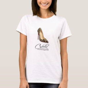 Camiseta Princesa Cinderella Leopardo Calçados Citação d