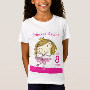 Camiseta Princesa cor-de-rosa bonito 8o aniversário da