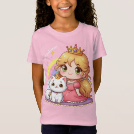 Camiseta Princesa Cuta Personalizável com Gato Branco