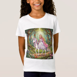 Camiseta Princesa de desenho animado montando no unicórnio