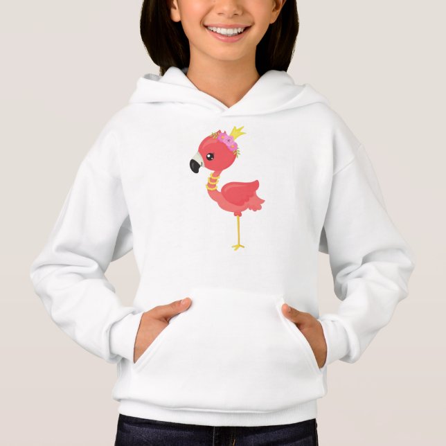 Camiseta Princesa Flamingo, Coroa, Flamingo Cute, Flores (Frente)