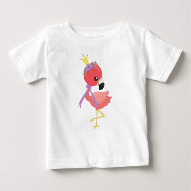 Camiseta Princesa Flamingo, Flamingo Fofo, Flores, Coroa (Frente)