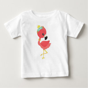 Camiseta Princesa Flamingo, Flores, Coroa, Flamingo Bonito