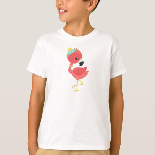 Camiseta Princesa Flamingo, Flores, Coroa, Flamingo Bonito