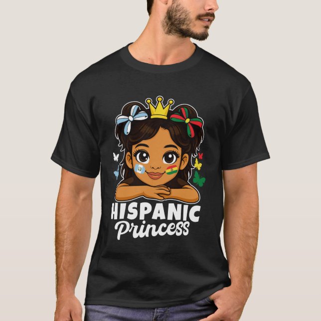 Camiseta Princesa Hispana Menina Bandeira da Guatemala e Bo (Frente)