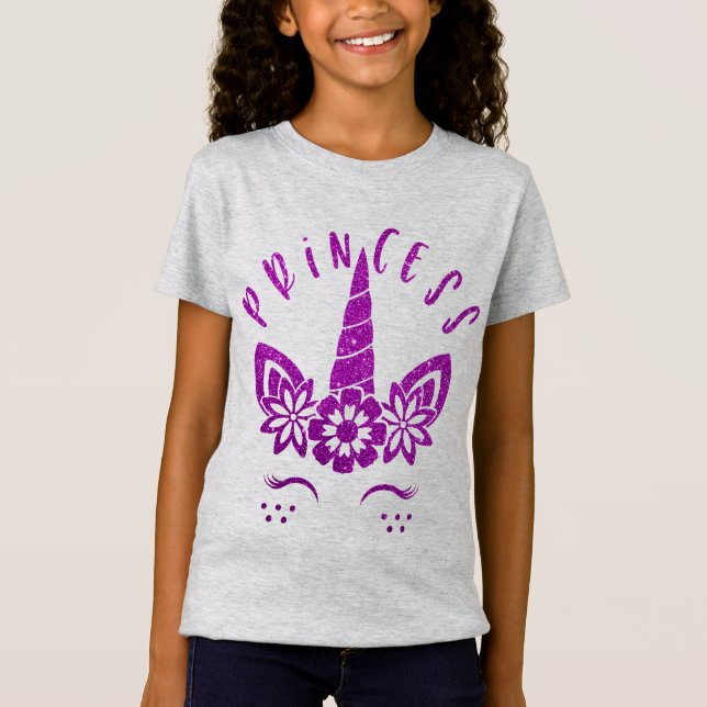 Camiseta Princesa legal de unicórnio com brilho de sereia (Frente)