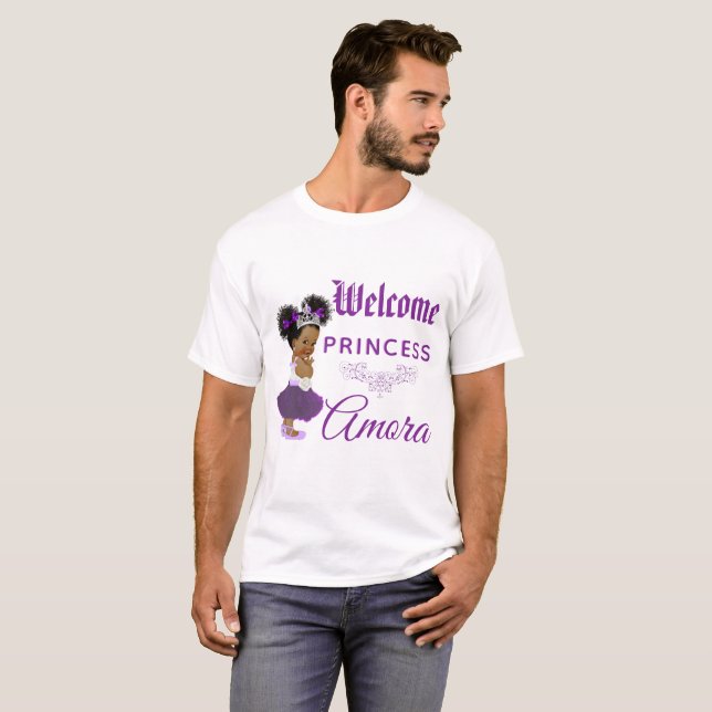 Camiseta Princesa Real Africana Roxo|Chá de fraldas branco (Frente Completa)