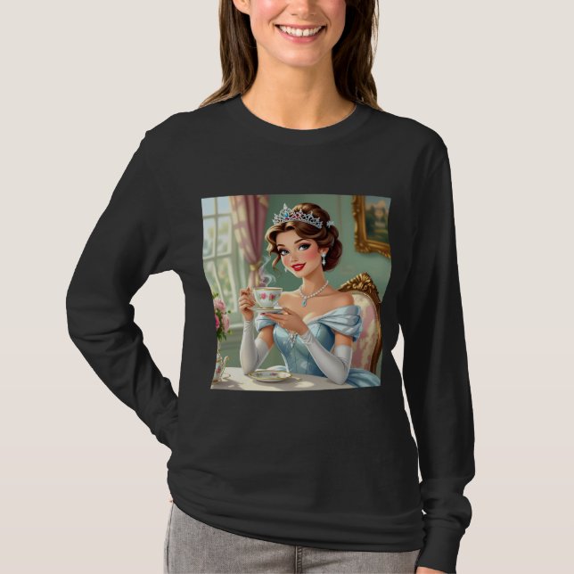 Camiseta Princesa sofisticada com coroa e vestido elegante (Frente)
