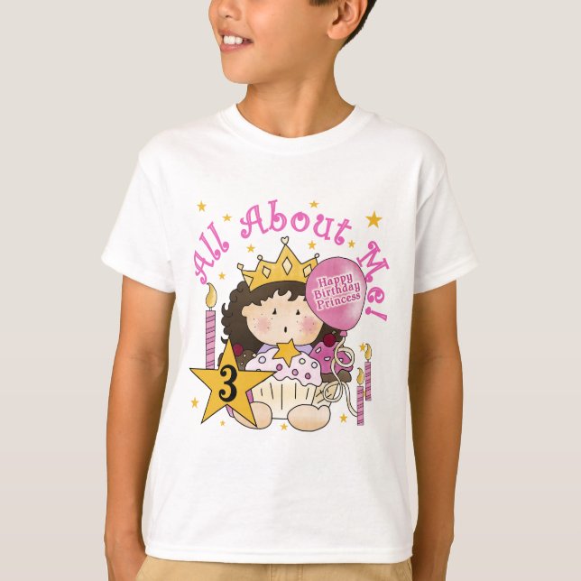 Camiseta Princesa Tudo Sobre Mim aniversário de 3 anos Cami (Frente)