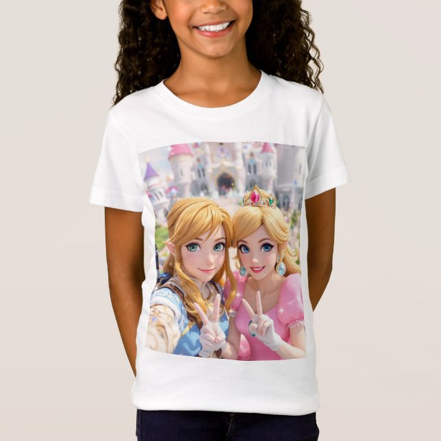 Camiseta "Princesa Zelda & Peach Selfie Sinal de Paz Tee" (Frente)