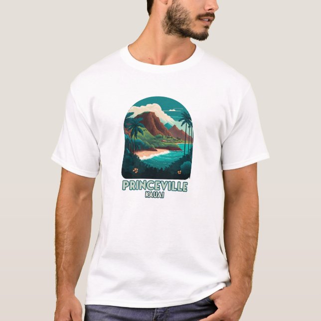Camiseta Princeville Kauai Hawaii - Montanhas Retro (Frente)