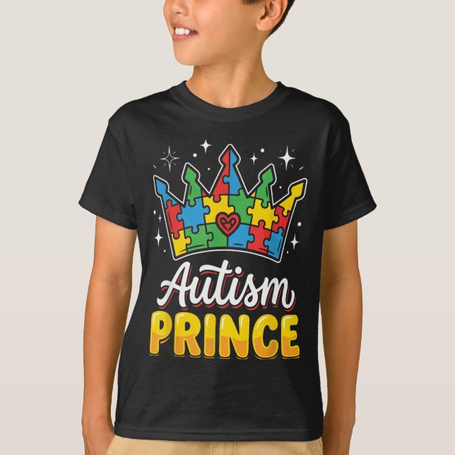 Camiseta Príncipe Autismo Conscientização ASD Quebra-Cabeça (Frente)