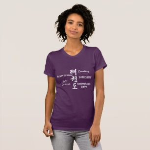 Camiseta Princípios de Taekwondo com os caráteres de Hang