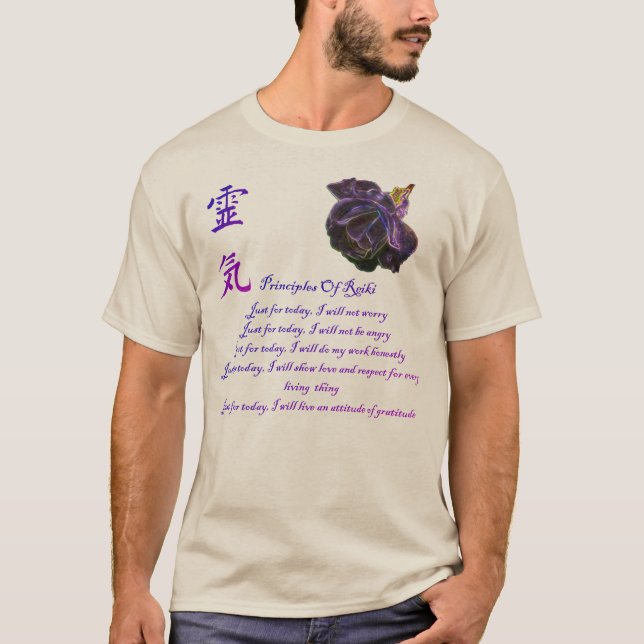 Camiseta Princípios Reiki Para Hoje (Frente)