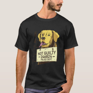 Camiseta Prisão Labrador Mugshot Dizendo Não Culpado