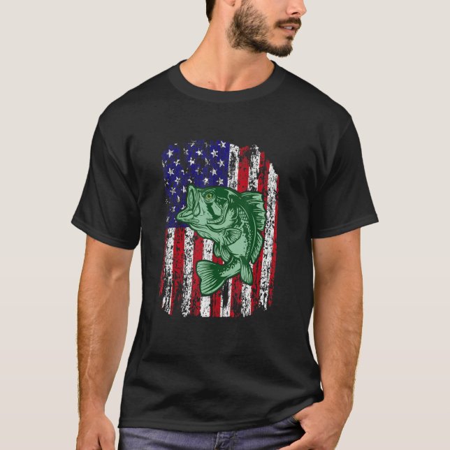 Camiseta Pro Bass Fisheries American Flag Anglman Pescador  (Frente)