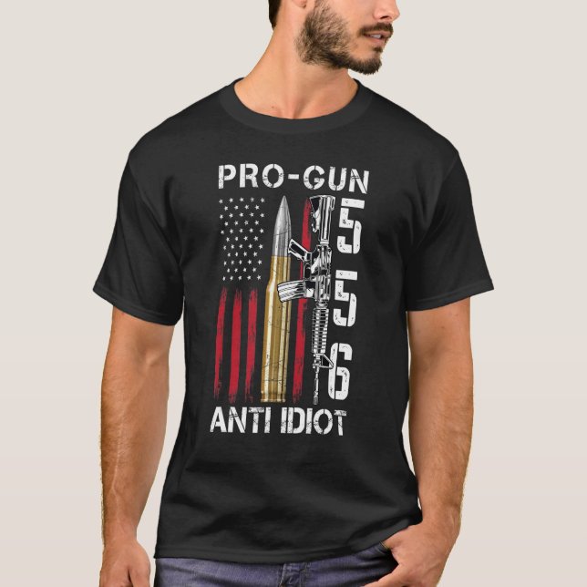 Camiseta Pro Gun Anti Idiot Gun Rights Pro 2A Bandeira Amer (Frente)