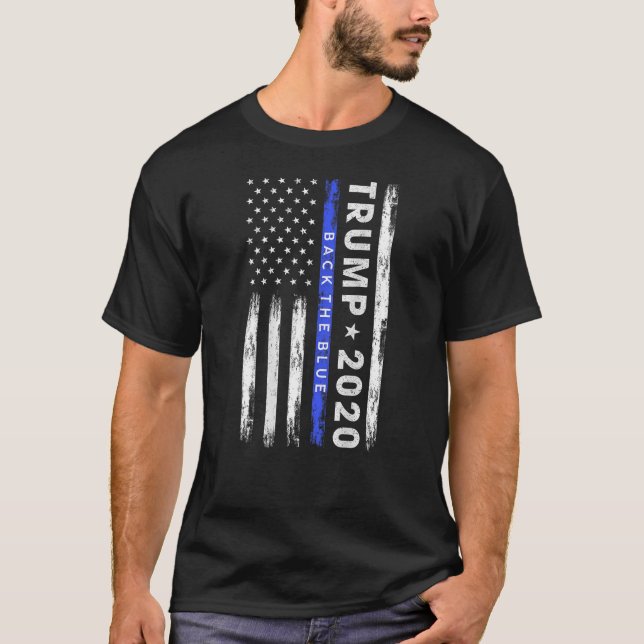 Camiseta Pro Trump 2020 Devolve A Linha Azul-fina Americana (Frente)