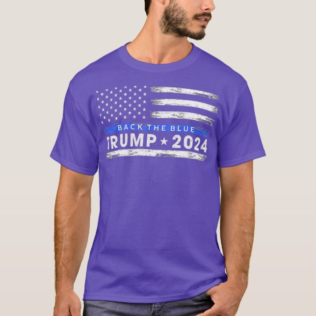 Camiseta Pro Trump 2024 Back The Blue Thin Blue Line Flag (Frente)